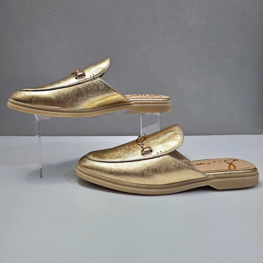 NEW Sam Edelman Kira Mule Women 10.5 Metallic Gold Leather Horsebit Flat Loafer - Picture 2 of 12